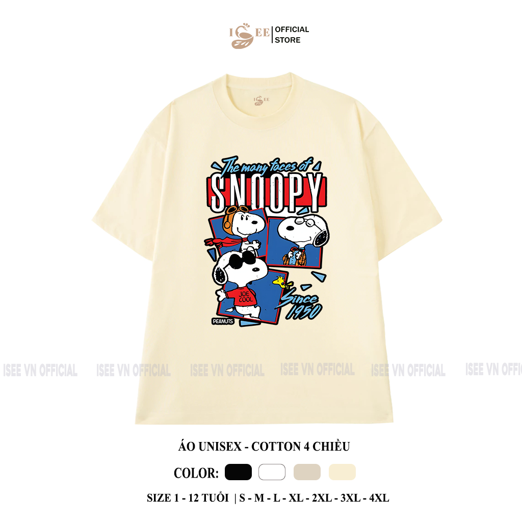(Có áo người lớn) áo thun snoopy, áo phông hoạt hình snoopy, áo thun cho bé trai, bé gái mềm mịn ISE