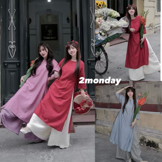   TẾT 2026  SẴN  SET ÁO DÀI CÁCH TÂN ĐŨI TƠ HẠ VÂN TAY LỠ CỔ TRÒN KÈM QUẦN RÚT 2MONDAY AD16 