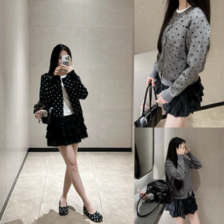   Steezy  Áo khoác cardigan len dày chấm bi form vừa áo khoác len dài tay nữ thu đông - L1100 