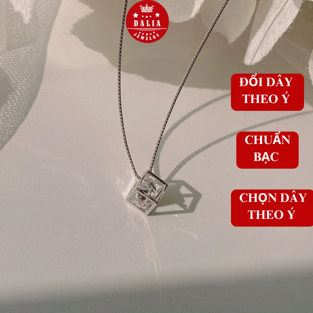 Dây chuyền bạc nữ mặt đá hộp mã M4X DaLiA Jewelry mặt hộp đá vuông sợi nhuyễn chuẩn bạc đẹp sang