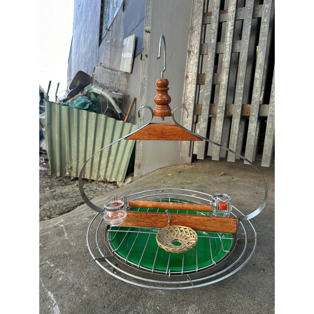 Lồng chim cu gáy trần inox Tròn tự lắp siêu dễ kèm cóng, rế đậu và xích chân Lồng trần cu gáy Kabosa