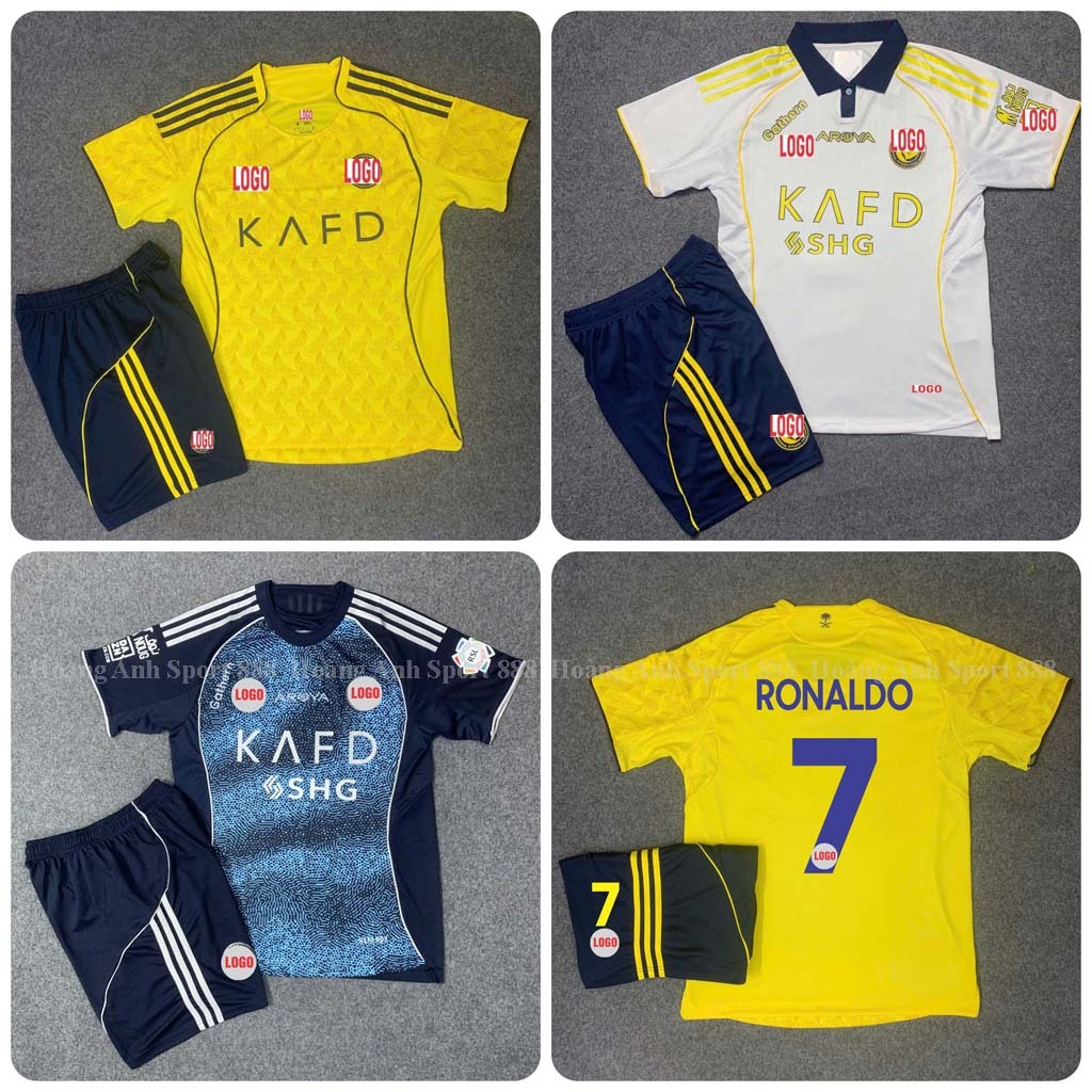 Bộ Quần Áo Bóng Đá CLB Al Nass 2025 Chuẩn Mẫu Thi Đấu- Vải Polyester Thái Gai Lưới