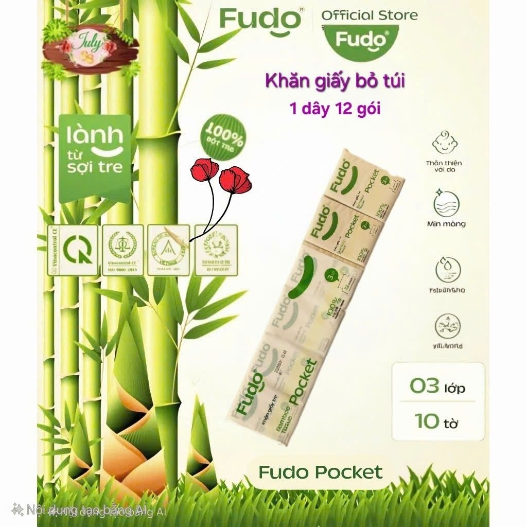 (Fudo)💥 KHĂN GIẤY BỎ TÚI Fudo. Làm từ bột tre. Không tẩy trắng. Không rã nát khi thấm nước.