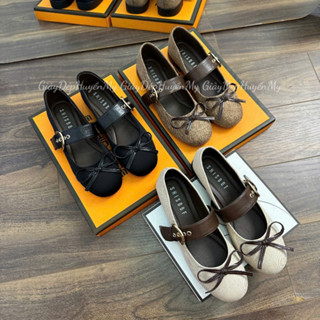    Giày Dép Huyền My   Giày Mary Jane Mũi Tròn Đính Nơ Quai Ngang Khuy Cài Style Tiểu Thư Sang Chảnh Full Hộp - TT45 