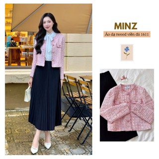  Áo Dạ Tweed Viền Đá MINZ STORE Mã 1611 Thiết Kế Cổ Tròn Phong Cách Công Sở 