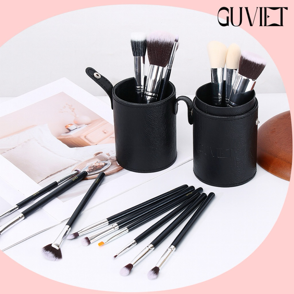 Bộ cọ trang điểm cá nhân GUVIET màu đen gồm 15 cọ kèm theo ống cắm tiện lợi | BigBuy360 - bigbuy360.vn