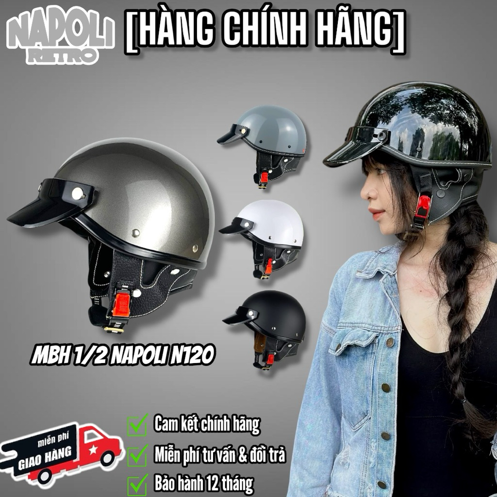 [HÀNG CHÍNH HÃNG] Mũ bảo hiểm nửa đầu phong cách Retro Vintage Napoli N179, 55-58cm Unisex Nam nữ - 