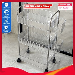  Kệ Đựng Đồ 3 - 4 Tầng Nhựa YTC Trong Suốt cao cấp để đồ Spa bỉm sữa nhựa ABS   tặng kèm ống đựng đồ   