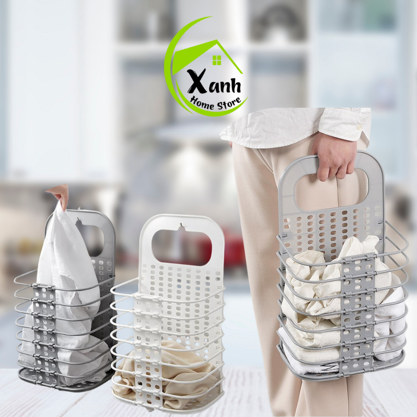 [Tặng Miếng Dán] Giỏ Nhựa Đựng Quần Áo Gấp Gọn GD68 - Giỏ Đựng Đồ Treo Tường Gấp Gọn Chịu Lực Tốt