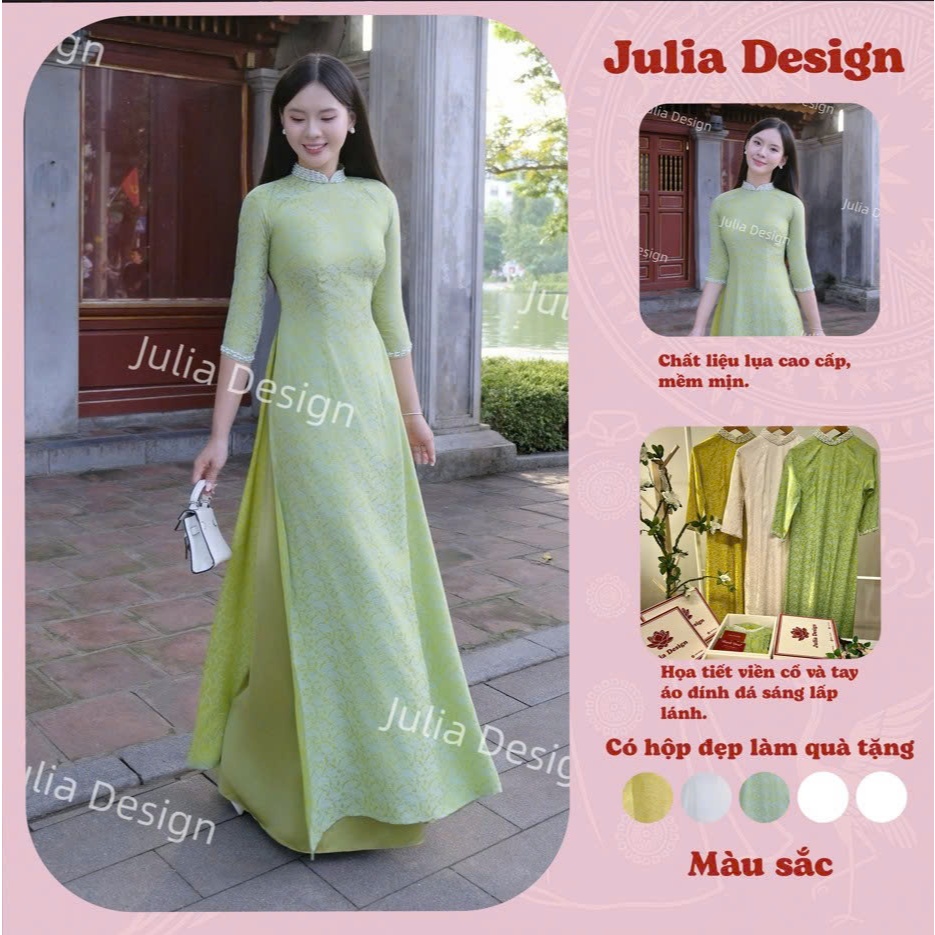 ÁO DÀI YÊN NHIÊN - Lụa tằm đuôi công cao cấp đính kết ngọc trai thủ công J17
