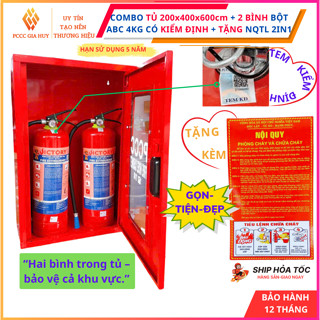   CÓ KIỂM ĐỊNH Combo tủ treo 200x400x600 đựng 2 bình chữa cháy bột ABC 4kg có tem-Tặng NQTL 2IN1 