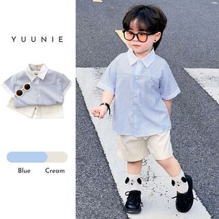 [NEW] Set đồ bộ bé trai cộc tay, áo sơ mi phối cổ trắng thêu chữ Yuunie đi chơi đi học cho bé từ 1-6 tuổi Y25BT018