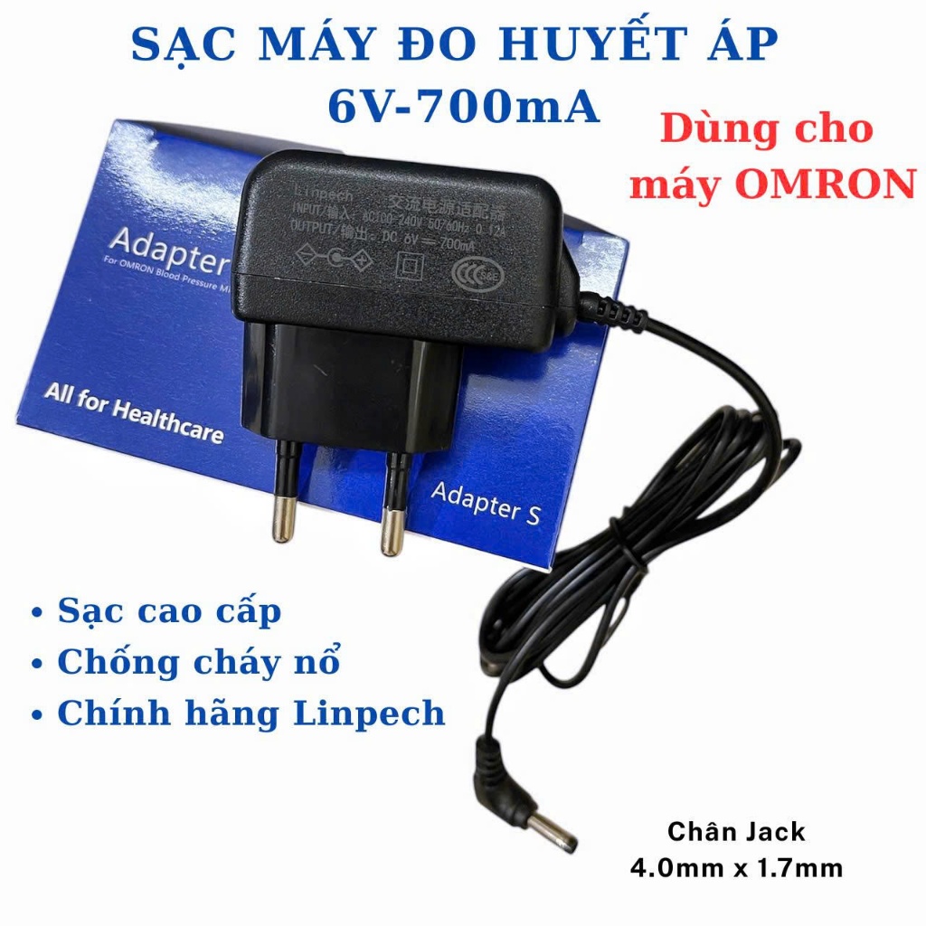 Sạc Máy Đo Huyết Áp OMRON. Nguồn Sạc 6V-700mA Hãng Linpech Dùng Cho Máy Đo Huyết Áp