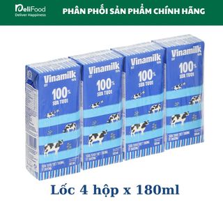 Sữa Tươi Tiệt Trùng Ít Đường Vinamilk – Lốc 4 hộp 180ml Thơm Ngon, Giàu Dinh Dưỡng, Tốt Cho Sức Khỏe