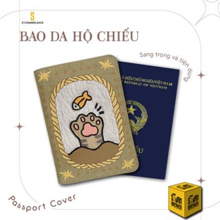  Bao Da Hộ Chiếu STORMBREAKER - Ví Đựng Passport Du Lịch Cat Meow With Fish - Thêm Tên - Màu Sắc Đen-Nâu-Kem- PPT301 