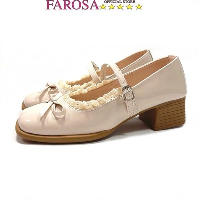 Giày búp bê nữ dáng marry janes FAROSA -H59 giày đế vuông cao 3cm phối viền ren êm chân sang chảnh