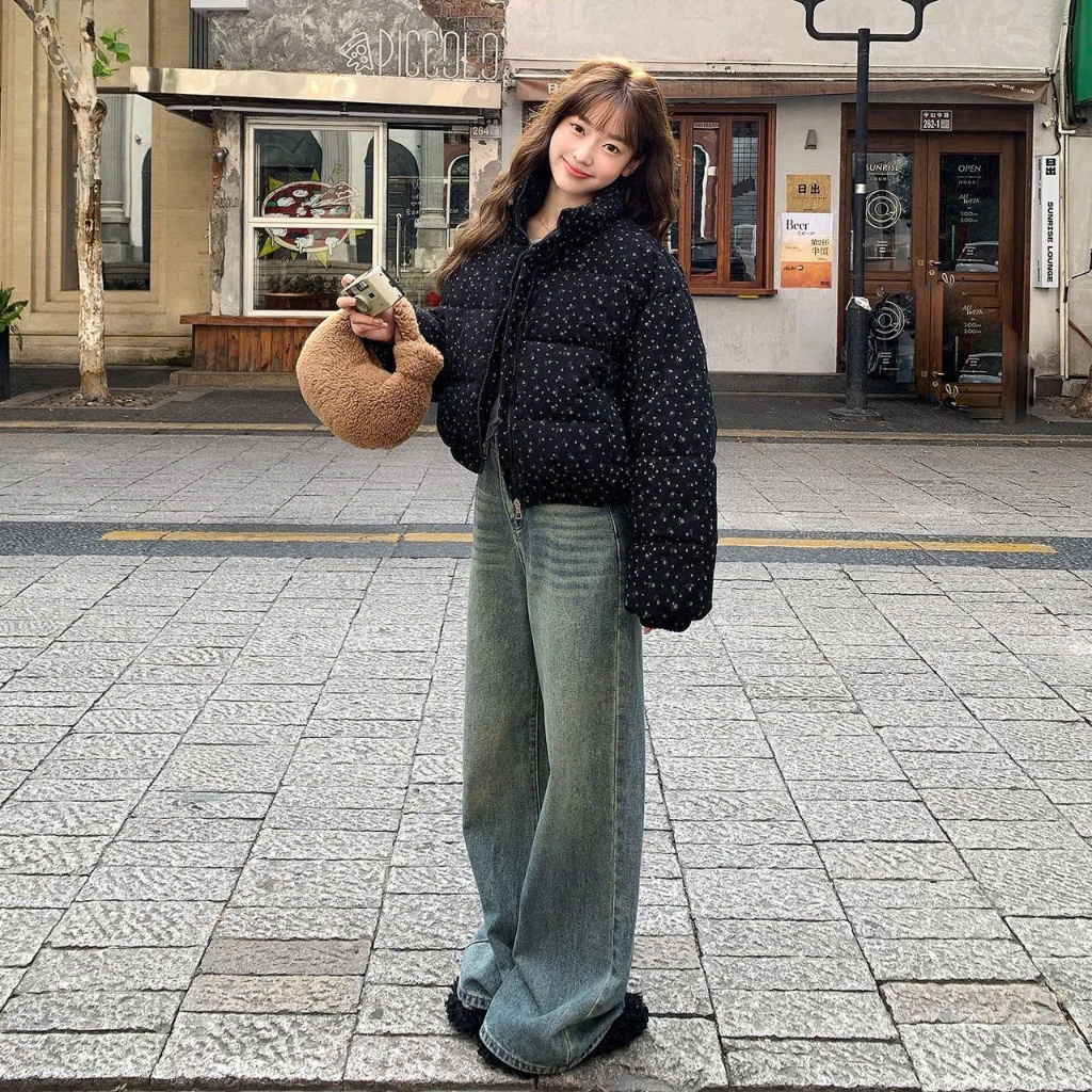 Áo khoác phao nỉ gân họa tiết hoa dày dặn hàng QC Loại 1 | BigBuy360 - bigbuy360.vn