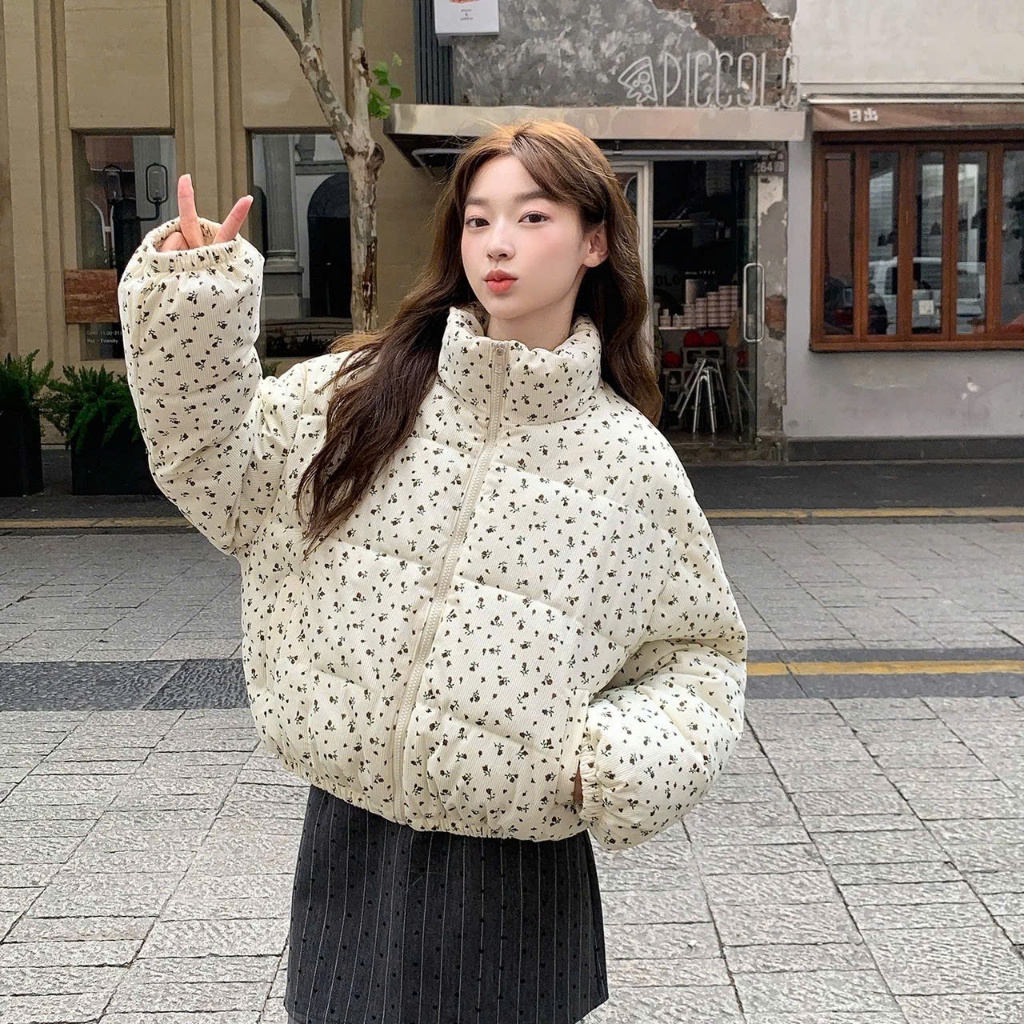 Áo khoác phao nỉ gân họa tiết hoa dày dặn hàng QC Loại 1 | BigBuy360 - bigbuy360.vn