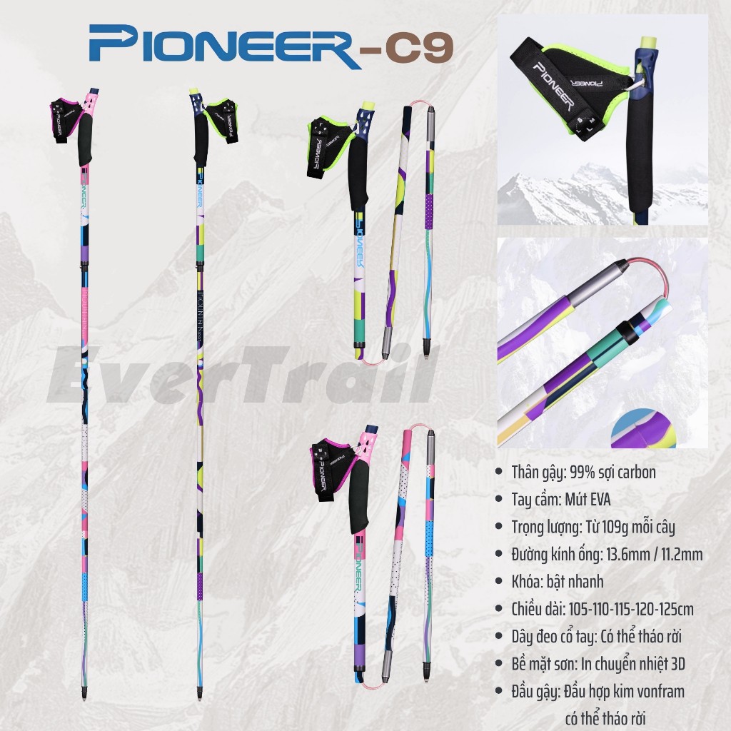 Gậy Chạy Trail - Leo Núi Pioneer C9 Carbon