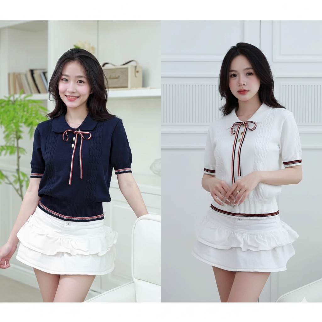 Áo Len Nữ Tay Dài Dáng Ngắn Cổ Nơ Đáng Yêu – Phong Cách Nữ Tính Hàn Quốc Helen's