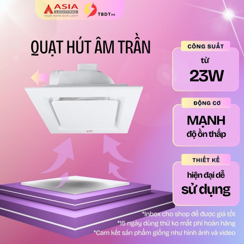 Quạt Hút Mùi, Quạt Hút Âm Trần ASIA LIGHTING Thiết Kế Hiện Đại, Động Cơ Đồng Chạy Không Tiếng Ồn. BH24T