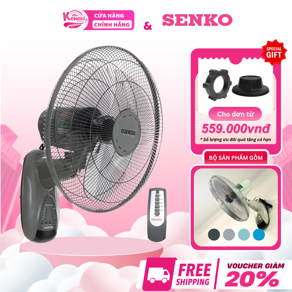 Quạt treo tường Senko điều khiển bằng Remote TR1628 tích hợp hẹn giờ tắt công suất 47W