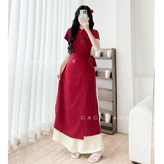  Áo Dài Tết Đũi Vân May GAGO Brand Xuân Hot 2026 Cách Tân Hack Dáng Điệu Đà Nữ Tính Chúc Tết Set Áo Dài Bigsize Kèm Quần 