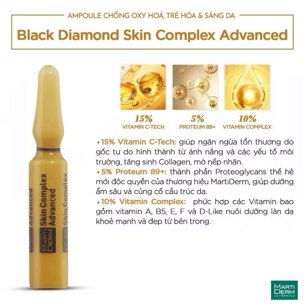 MartiDerm Black Diamond Skin Complex Advanced - Ampoule Chống Oxy Hoá, Trẻ Hóa & Làm Sáng Da