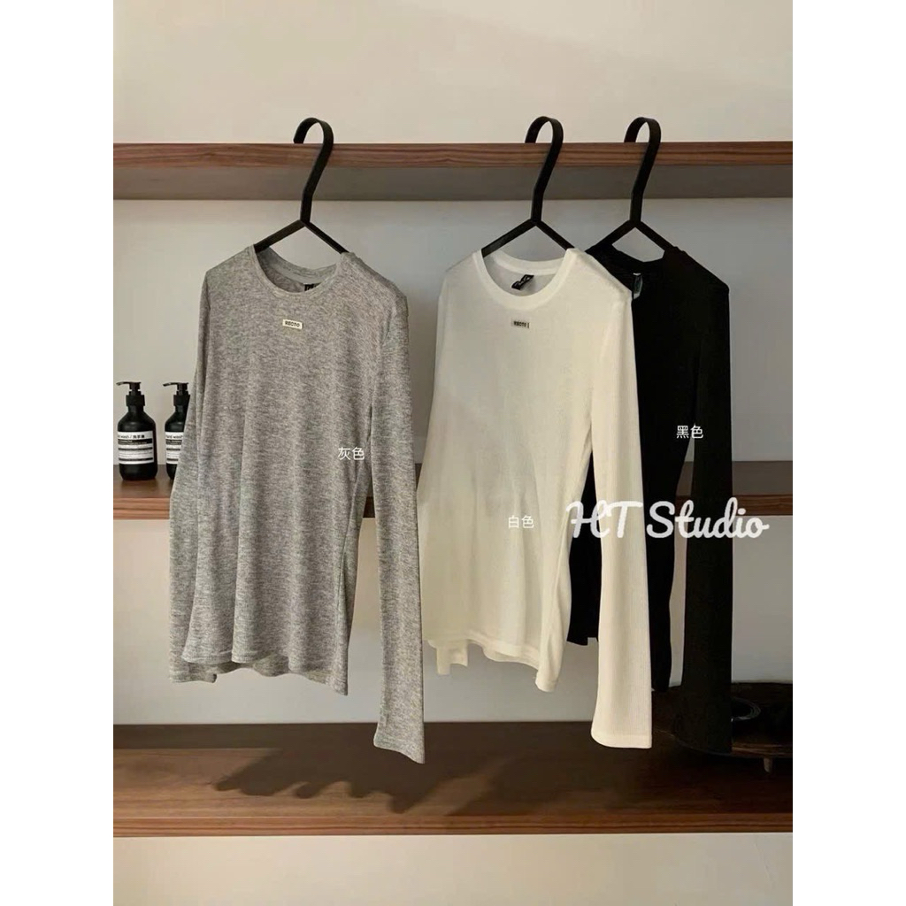 /WGWE// W7238 Áo Thun Giấy Dài Tay Form Vừa Chữ Đen