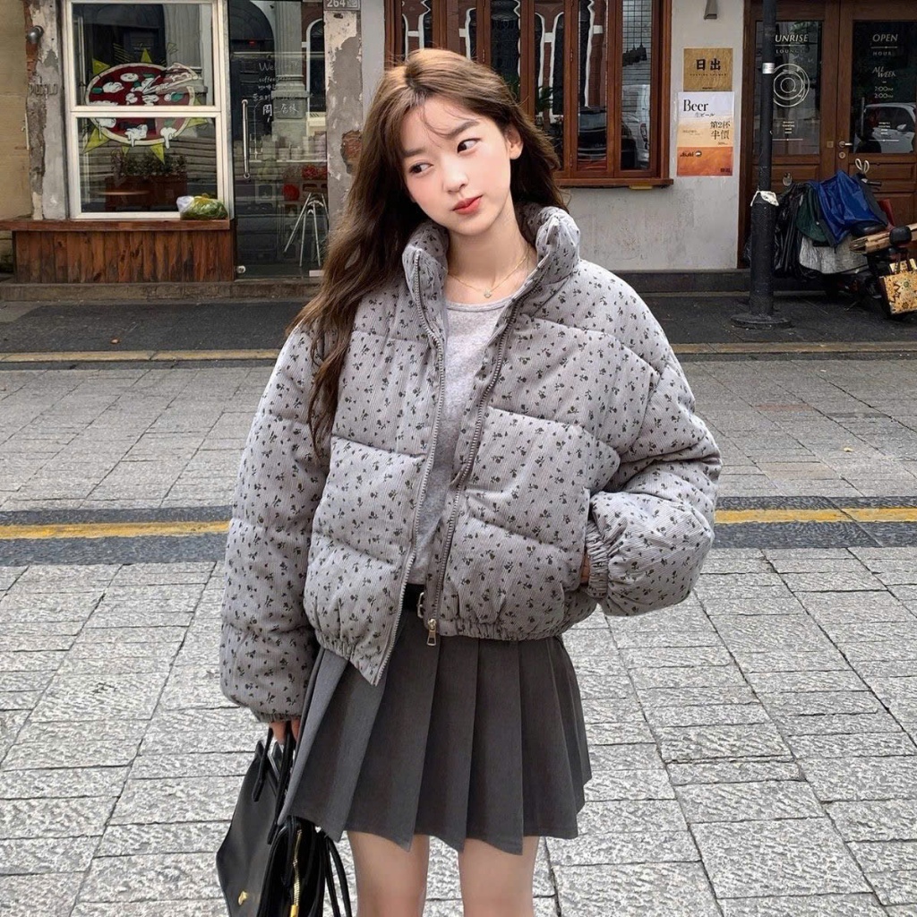 Áo khoác phao nỉ gân họa tiết hoa dày dặn hàng QC Loại 1 | BigBuy360 - bigbuy360.vn