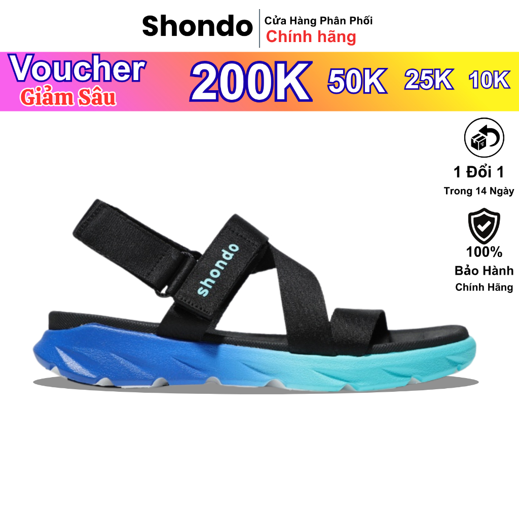 Giày Sandals Shondo F6 Sport Nam Nữ Xăng Đan Quai Dù Đế Ombre 2 Màu Xanh Dương Xanh Nhạt Chính Hãng