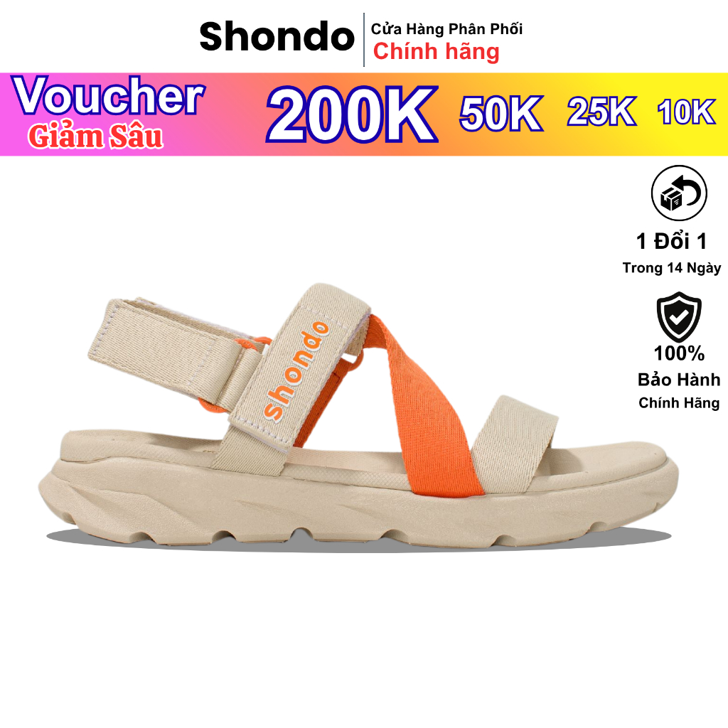 Giày sandal Shondo F6 sport đế be phối quai cam F6S2580