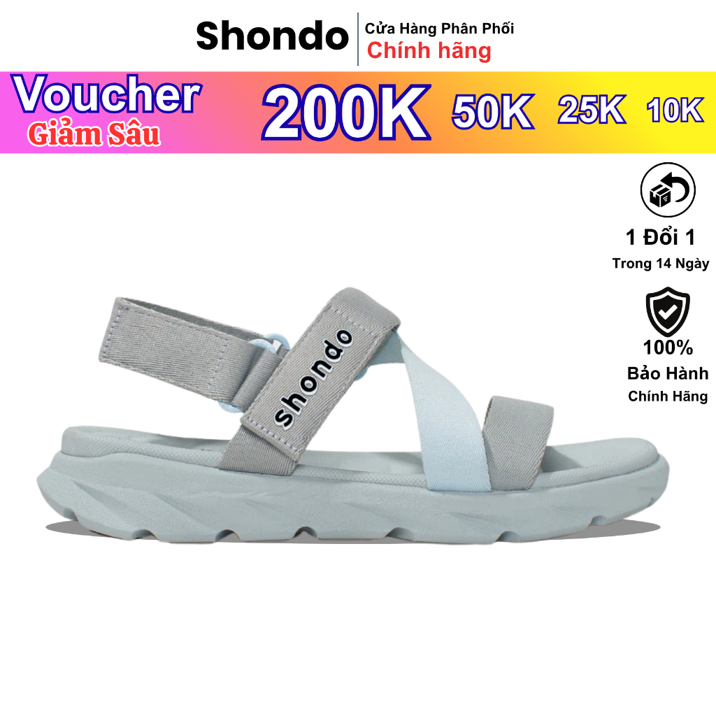 Giày sandal Shondo F6 sport đế xám phối quai xanh da trời F6S2030