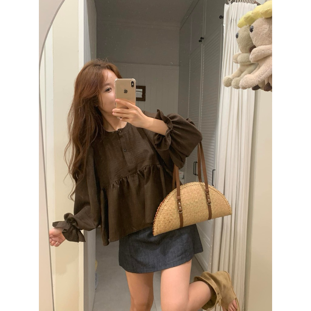 Áo babydoll cổ khuy tay bèo A3048 Nana21 Nanastore21 Nữ Woman | BigBuy360 - bigbuy360.vn