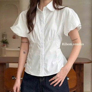  Áo Sơ Mi Bigsize Nữ Cổ Bẻ Tay Ngắn Kiểu Phồng Nhẹ Dễ Thương Chất Trơn Lụa Hàn Mềm Mịn Phù Hợp Đi Học Đi Làm - SM192 