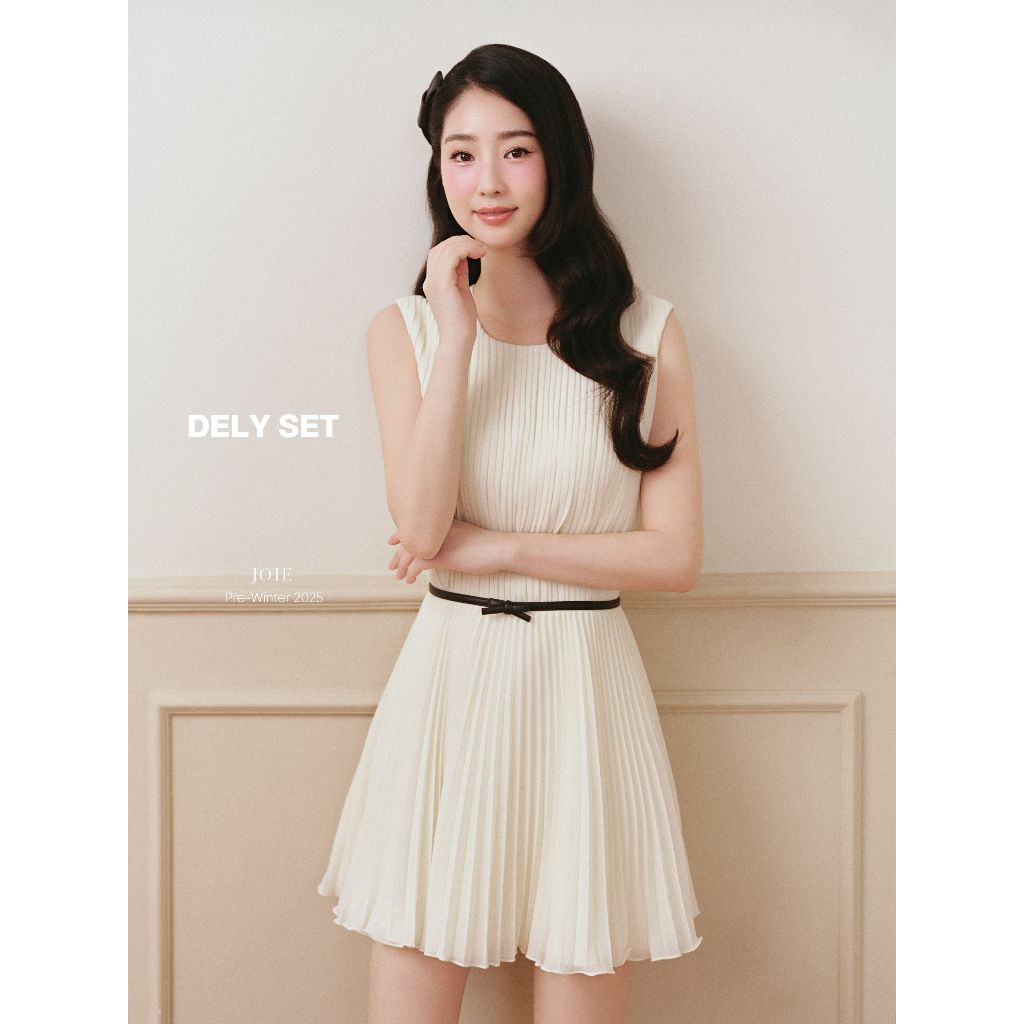 JOIE DES ROSES - Váy liền chiffon dập ly phối đai nơ kèm áo khoác cổ sen tay ngắn DELY DRESS | BigBuy360 - bigbuy360.vn