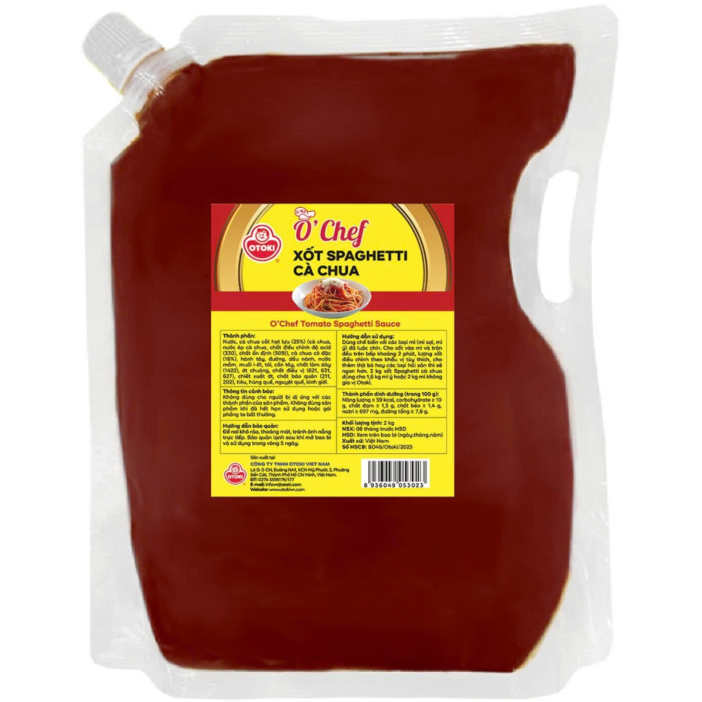 Xốt Spaghetti Cà Chua Otoki O'Chef Túi 2Kg - Sốt Mì Ý Đậm Đà Chuyên Dụng Cho Nhà Hàng