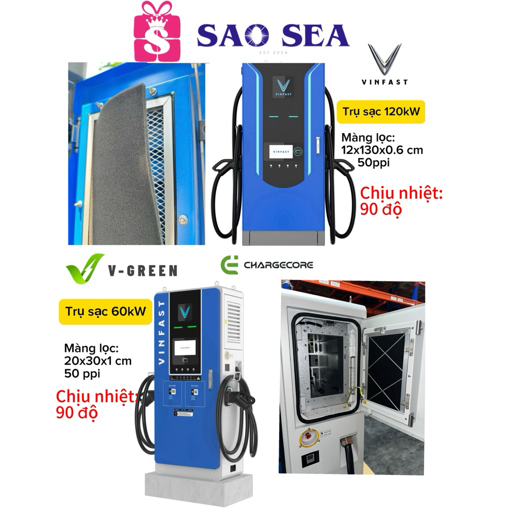Màng lọc gió trụ sạc Vinfast Chargecore 60kw, 120kw, trụ sạc Vgreen. Vinfast Charging dust filter, C