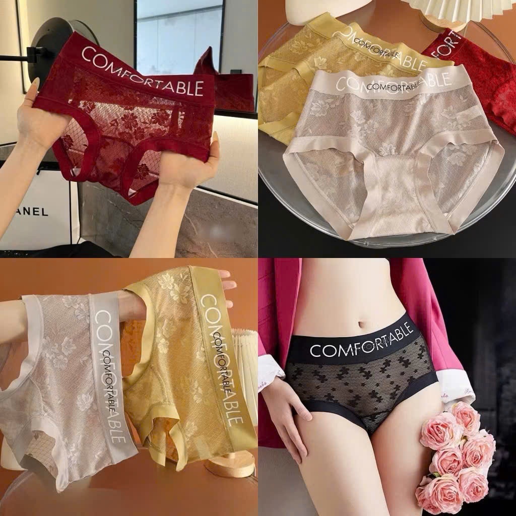 Set 5 Quần Lót Nữ Tơ Tằm Kháng Khuẩn Không Lộ Viền Phối Ren Mềm Mịn Cạp Vừa comfortable