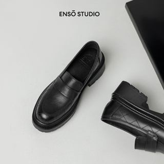  ENSo - Giày Loafer Nữ STELLA Da Thật  Đen 5cm 
