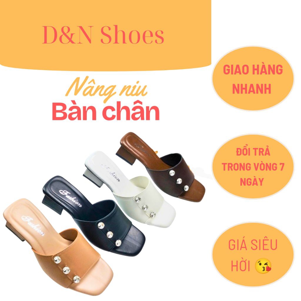 Dép nữ, cao gót bản ngang 3P . D&N Shoes