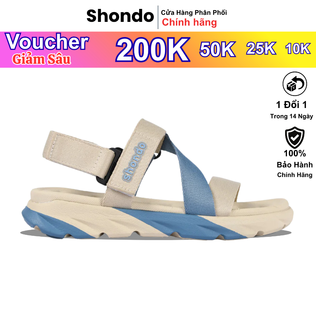 Giày Sandal Nam Nữ SHONDO F6 Sport Thời Trang Nhẹ Êm Đi Học, đi chơi, Đi Làm Đế Cao 3,5cm Màu Be Xan
