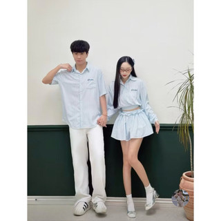   Hoả tốc HCM  Set đôi: bộ áo lửng + váy nữ và áo sơmi nam thêu chữ siêu xinh hot trend 