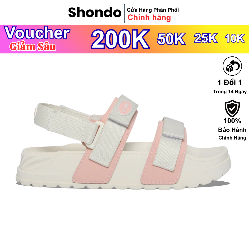 Giày Sandal Nam Nữ SHONDO Platy 4 Bánh Mì, Siêu Nhẹ Màu Trắng Hồng