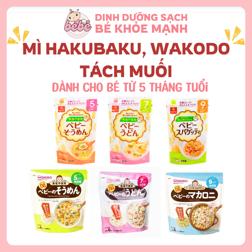  Mì Hakubaku Wakodo tách muối Nhật cho bé ăn dặm từ 5 tháng tuổi mì somen spaghetti udon 