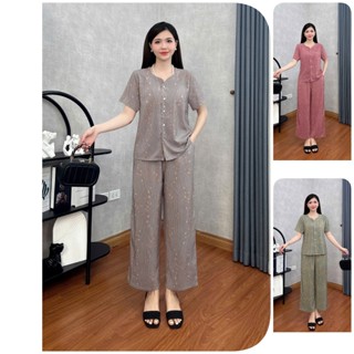  Bộ đồ mặc nhà Loudra shop B11   Đồ Bộ Trung Niên cho mẹ  Áo Cổ Tròn Quần Suông Vải Luạ Nhập cao cấp Mango MỀM MỊN T 