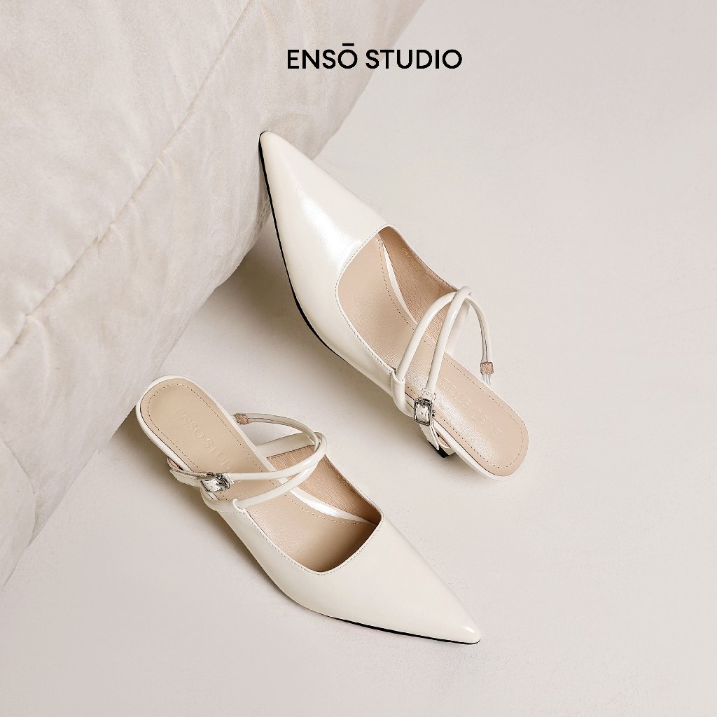  ENSO - Giày Mules Da Thật Rose Đế Cao 5cm 
