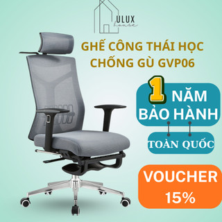  Ghế Xoay Văn Phòng Ghế Công Thái Học Ergonomic Chống Gù ULUX Có Ngả Lưng 170 Độ Chân Kim Loại Siêu Bền,GVP06 