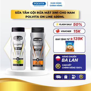  Sữa tắm gội rửa mặt 3in1 cho nam POLVITA On Line Men dưỡng ẩm hương thơm mạnh mẽ lôi cuốn 400ml 