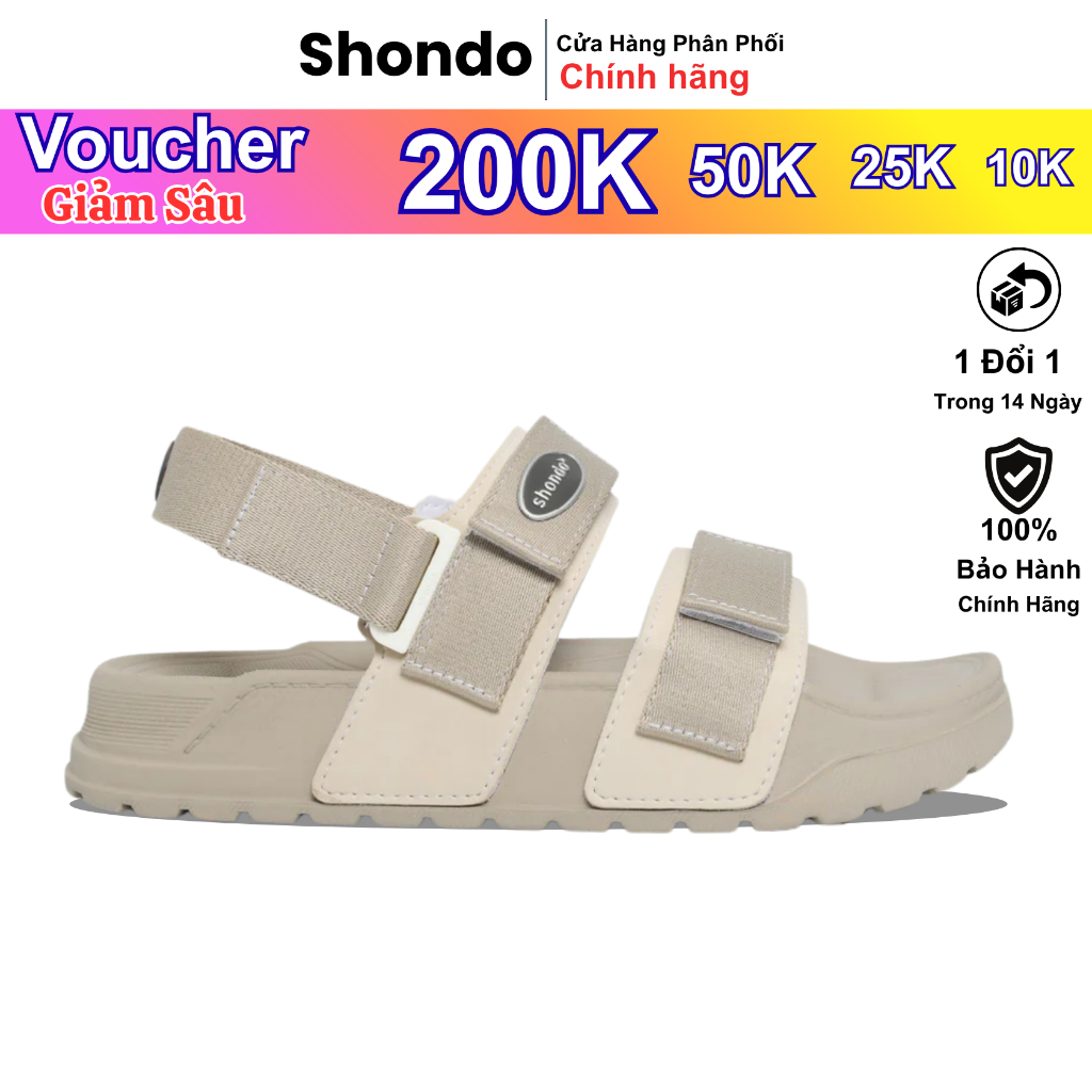 Shondo Sandal Nam Nữ Platy 4 Đi Học Đi Choi Xăng Đan Đế Bằng Màu Be Rêu PL42525